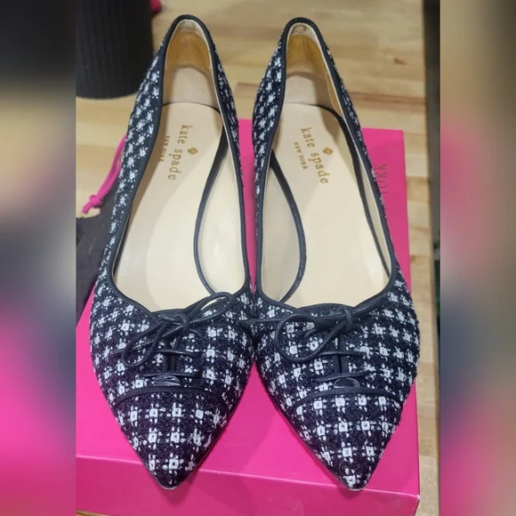 Kate Spade Black and White Tweed Flats - Picture 2 of 6